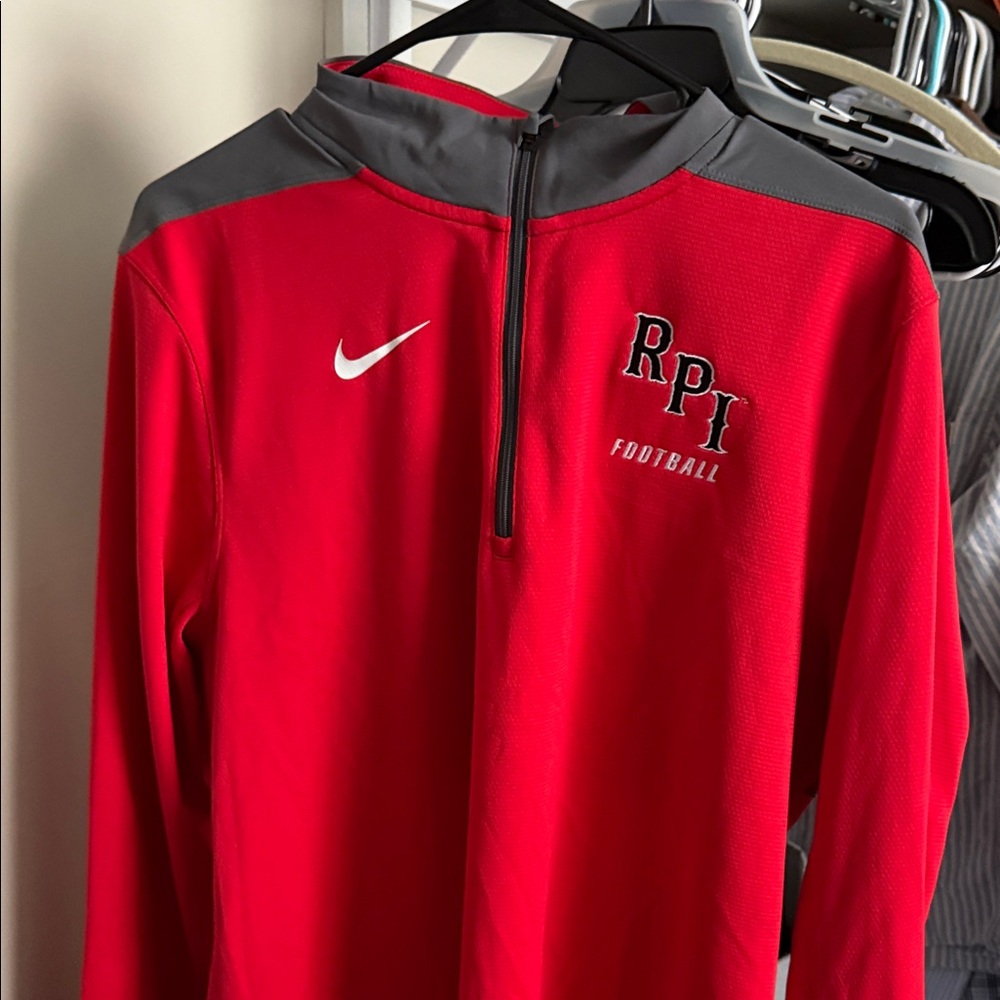 Nike Red and Gray RPI Football Quarter-Zip Pullover